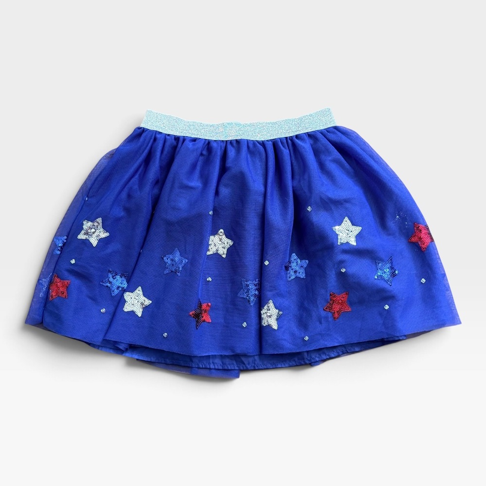 Cat & Jack Girls Royal Blue Sequin Star Tulle Tutu Skirt Size L 10/12